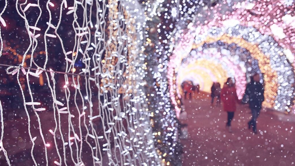 Christmas light show tunnel in Dallas.