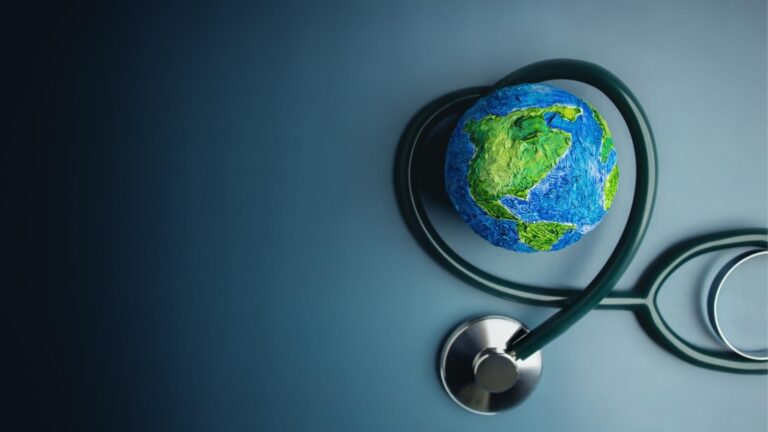 Nursing stethoscope around a world globe. Access to healthcare