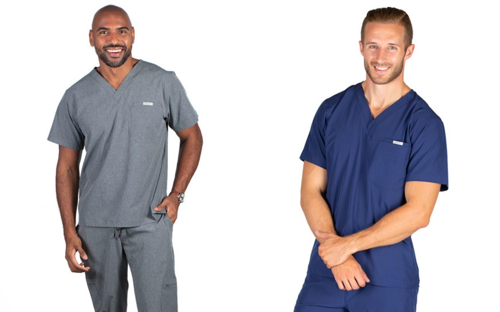Blue Sky Scrubs with men modeling the products.