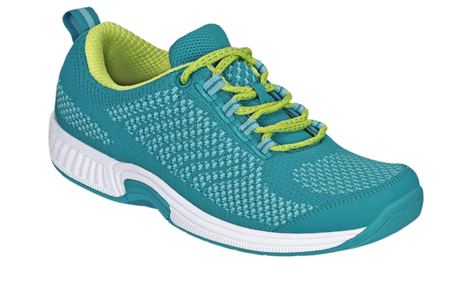 Turquoise and green Orthofeet Coral nurse shoes for plantar fasciitis.