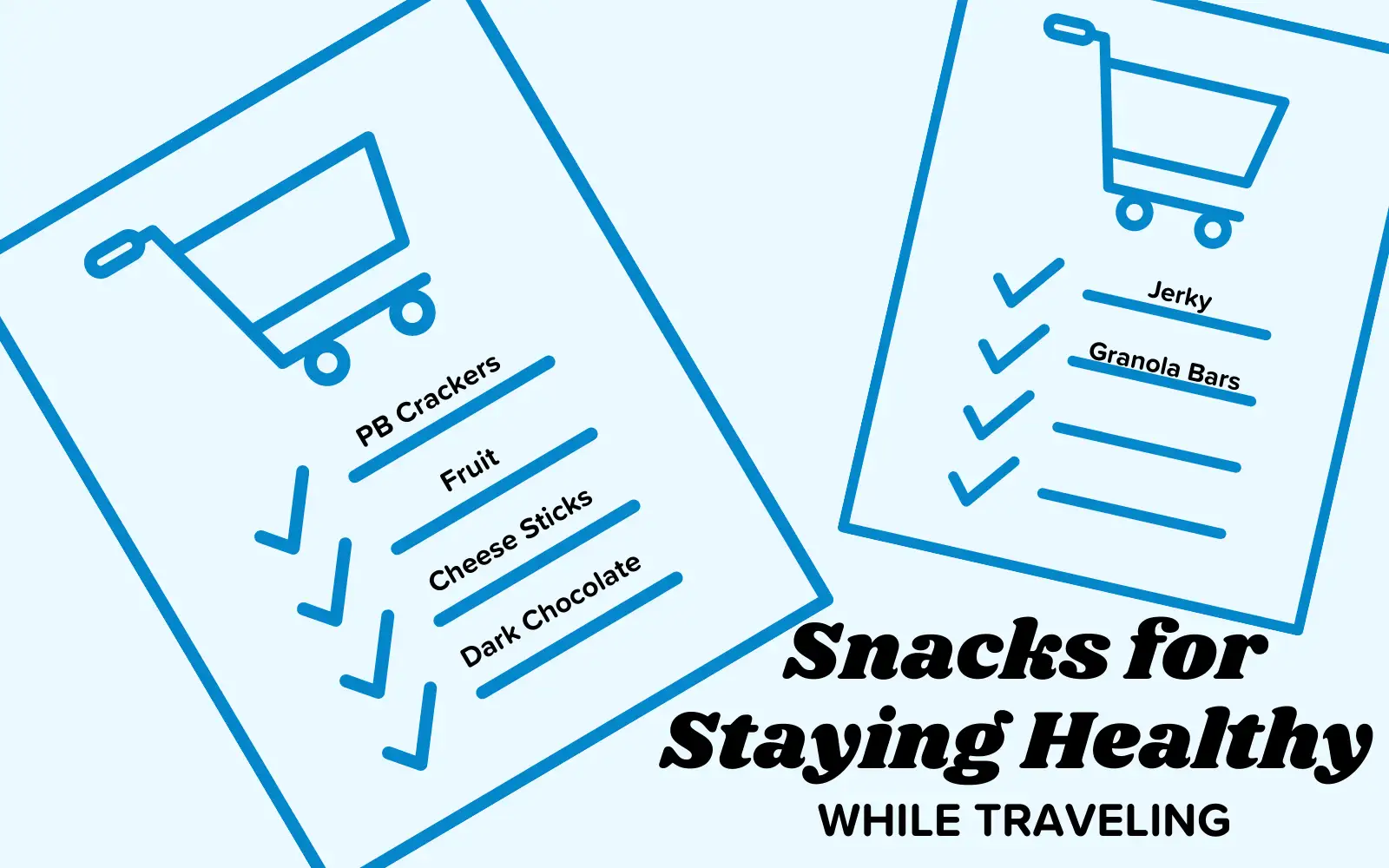 Health travel snacks listed on a clipboard.