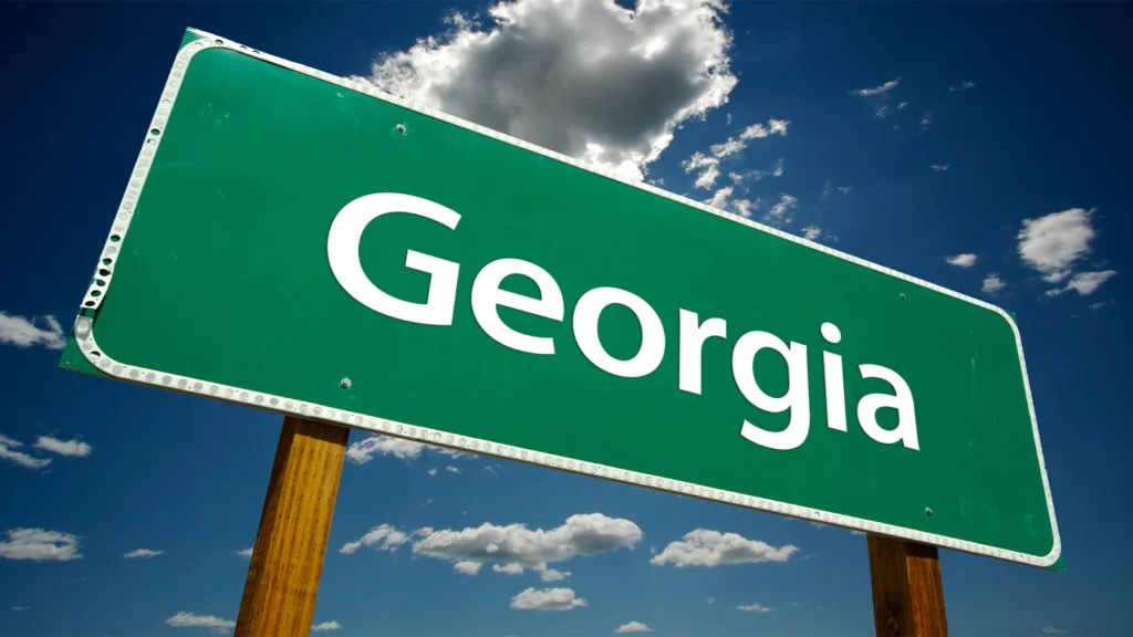 Overhead view of a vibrant sign with travel nurse housing in Georgia.