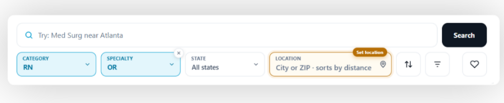 Travel jobs sorted by distance after entering a city or ZIP code